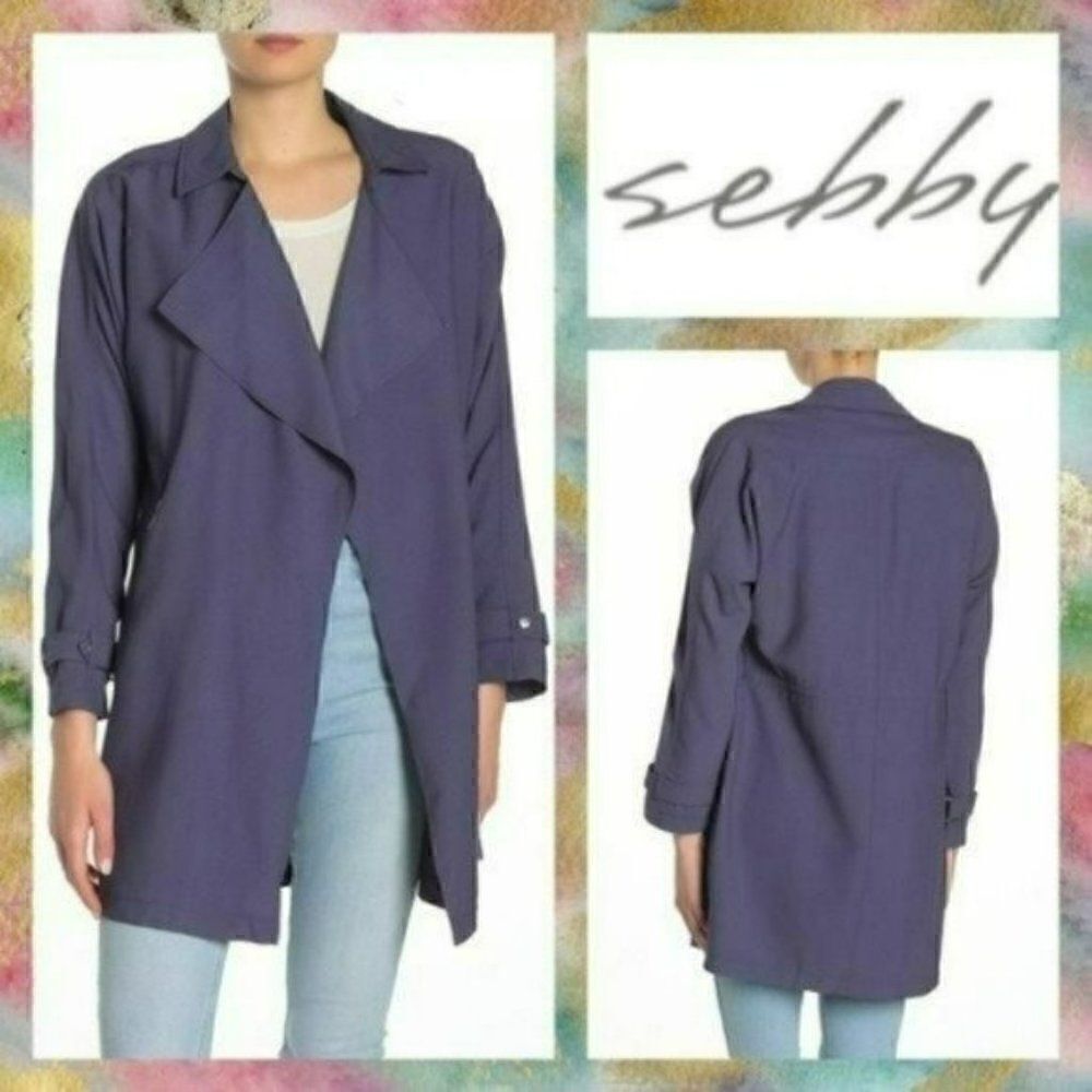 NWT MSRP $128 Sebby Draped Open Front Trench Coat Women's Size Large